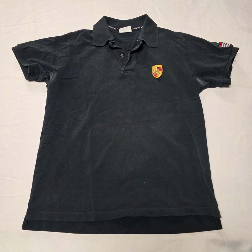Porsche Design Drivers Selection Black Pique Polo Shirt with Crest Logo US S